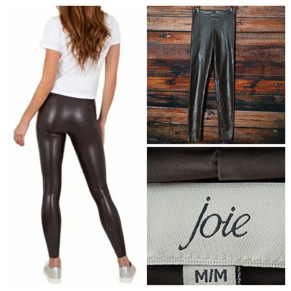 JOIE Pants M Faux Leather Leggings High Rise Espresso Brown Stretch